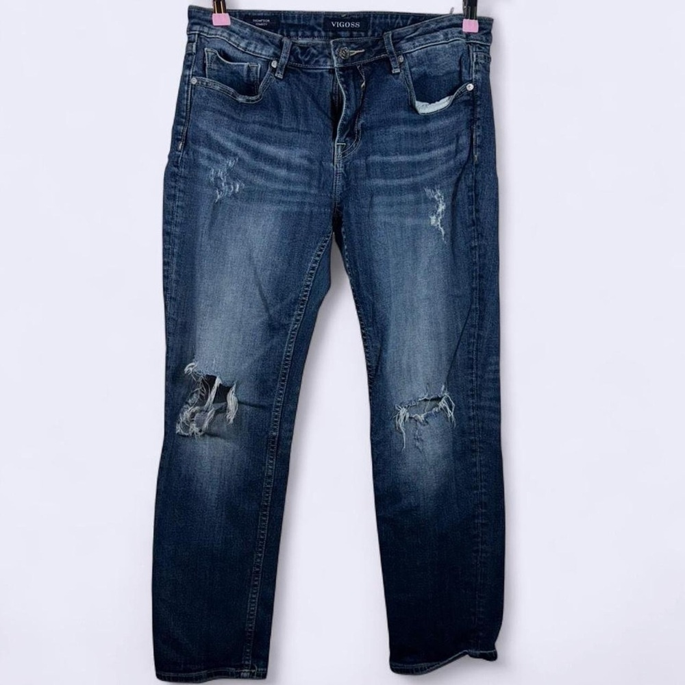 Vigoss Women's Straight Leg Distressed Jeans - Dark Blue